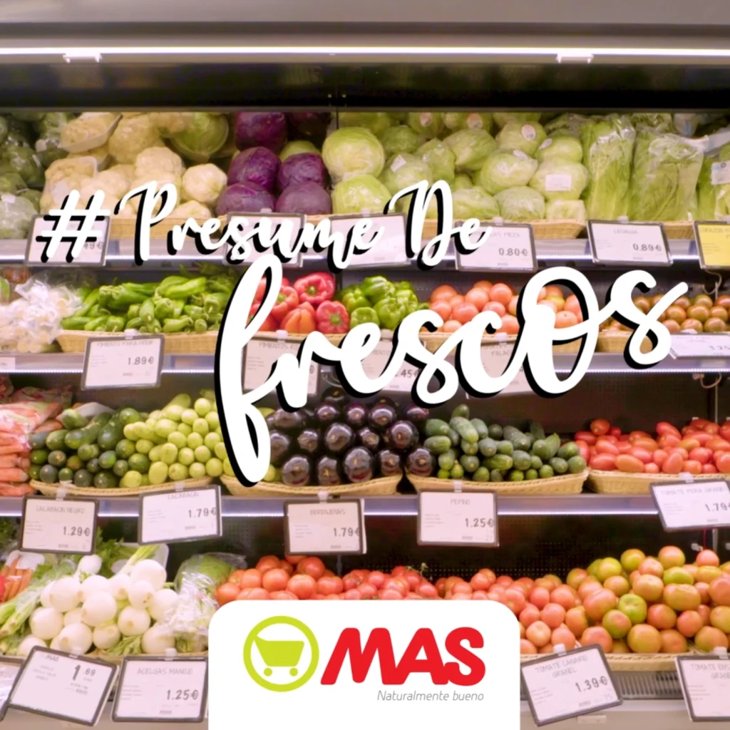Sección de verduras frescas en Supermercados MAS. Campaña #PresumeDeFrescos.